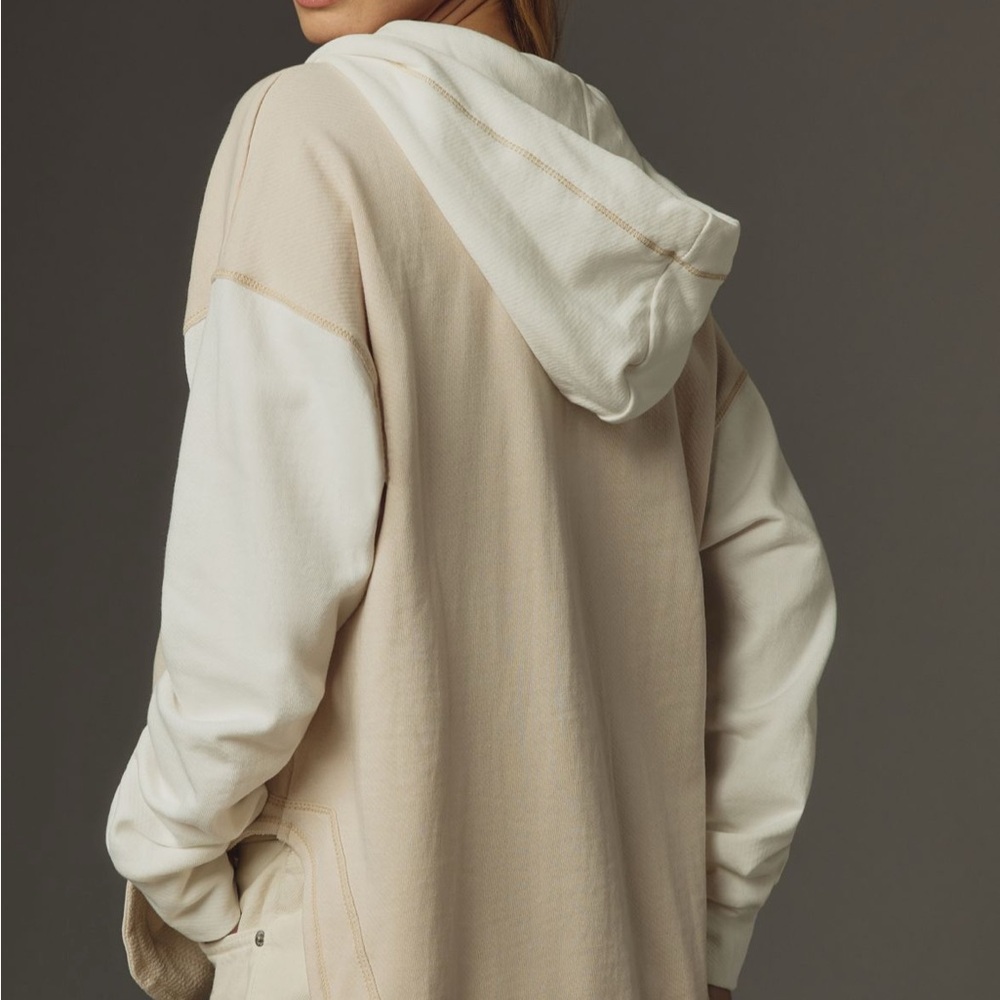 Anthropologie Pilcro Wharfside V-Neck Hooded Sweatshirt in Neutral Size M - Picture 2 of 10